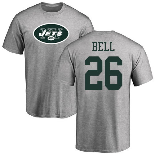 New York Jets Men Ash LeVeon Bell Name and Number Logo NFL Football #26 T Shirt